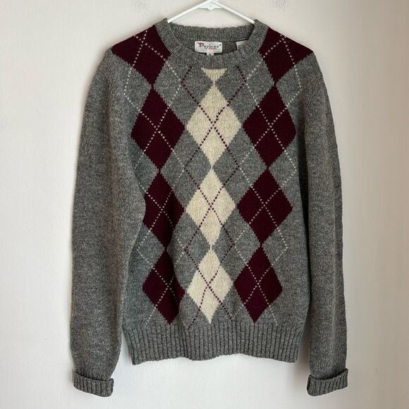 Parker of Vienna Vintage men’s 100% Shetland wool argyle preppy knit sweater XL - Picture 1 of 8